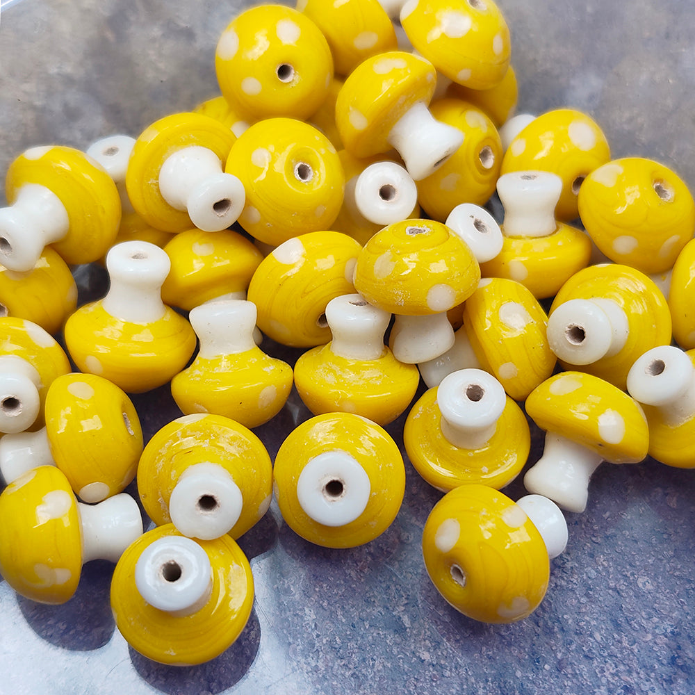 6 PIECES PACK' 12-13 MM' MUSHROOM LAMPWORK GLASS BEADS