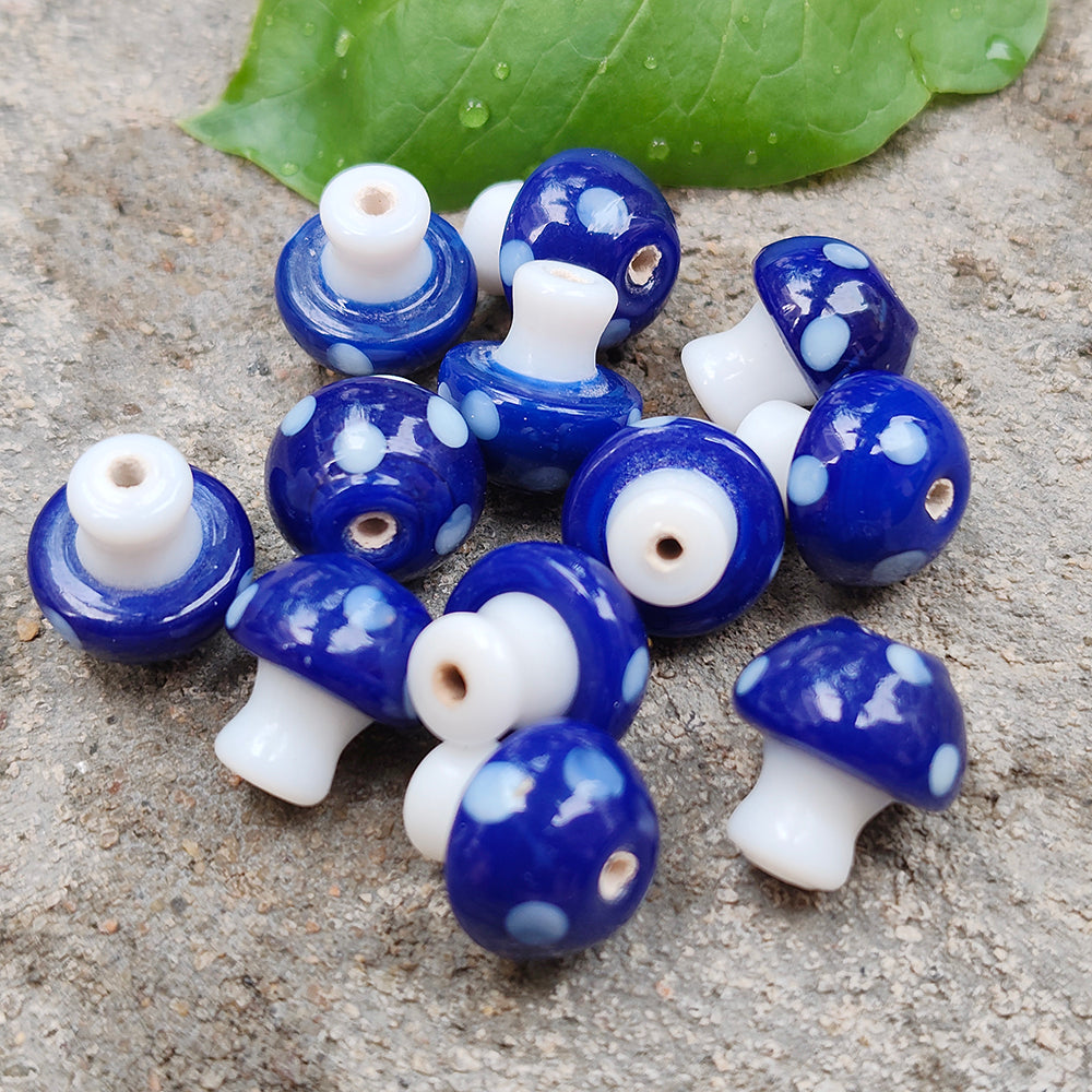 6 PIECES PACK' 12-13 MM' MUSHROOM LAMPWORK GLASS BEADS