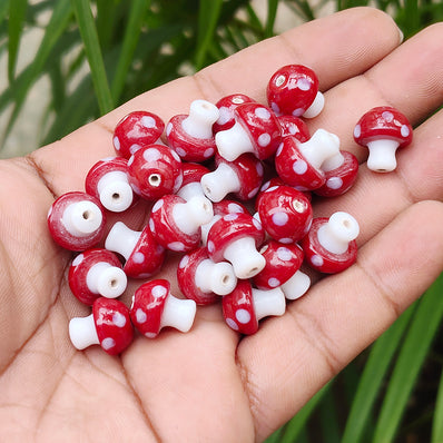 6 PIECES PACK' 12-13 MM' MUSHROOM LAMPWORK GLASS BEADS