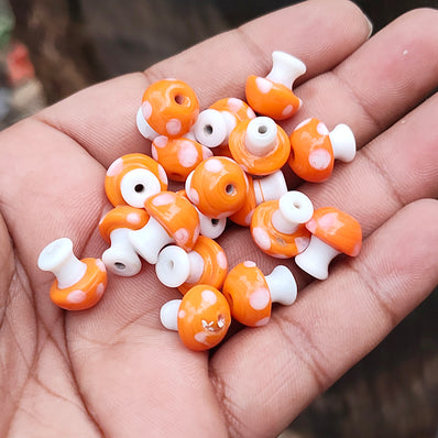 6 PIECES PACK' 12-13 MM' MUSHROOM LAMPWORK GLASS BEADS