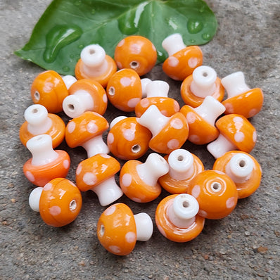 6 PIECES PACK' 12-13 MM' MUSHROOM LAMPWORK GLASS BEADS