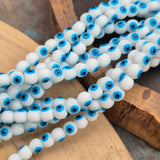 BLUE 6 MM ROUND ' SUPER FINE QUALITY EVIL EYE GLASS CRYSTAL BEADS SOLD BY PER LINE/LOOSE PACK' APPROX PIECES 65~70 BEADS