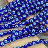 BLUE 6 MM ROUND ' SUPER FINE QUALITY EVIL EYE GLASS CRYSTAL BEADS SOLD BY PER LINE/LOOSE PACK' APPROX PIECES 46~50 BEADS