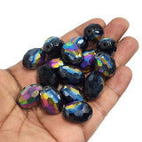 6 PCS PACK. SUPER QUALITY' 18X14 MM APPROX SIZE, LOOSE PACK, FACETED BLACK RAINBOW AB COLOR, CRYSTAL GLASS BEADS