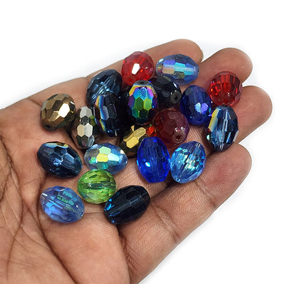 20 PCS MIX PACK. SUPER QUALITY' 15X10 MM APPROX SIZE, LOOSE PACK, FACETED MIX COLOR, CRYSTAL GLASS BEADS