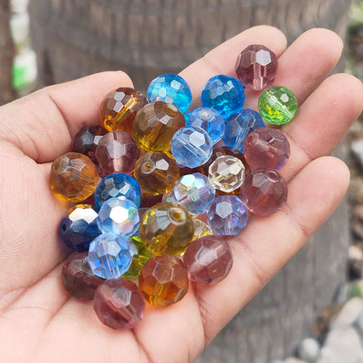 50 GRAMS PACK' MIX PACK OF ROUND FACETED FANCY GLASS CRYSTAL BEADS