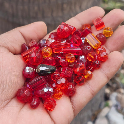50 GRAMS PACK' MIX PACK OF MULTI FACETED FANCY GLASS CRYSTAL BEADS