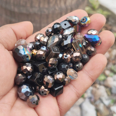 50 GRAMS PACK' MIX PACK OF MULTI FACETED FANCY GLASS CRYSTAL BEADS