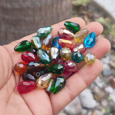 50 GRAMS PACK' MIX PACK OF DROP FACETED FANCY GLASS CRYSTAL BEADS