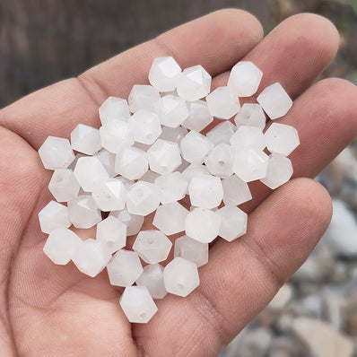 50 PIECES PACK' OPAL WHITE' 6 MM CRYSTAL HEXAGON GLASS BEADS