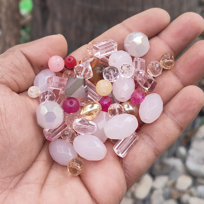 50 GRAMS PACK' MIX PACK OF MULTI FACETED FANCY GLASS CRYSTAL BEADS