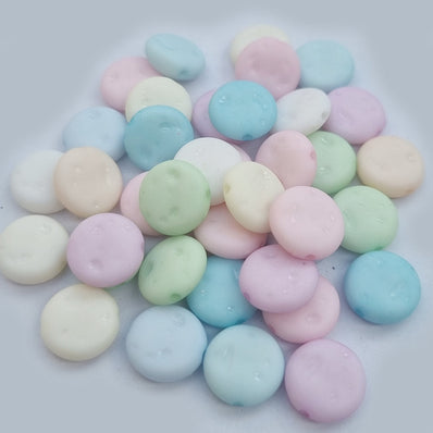 50Grams Pkg. Pastel color acrylic Beads in size approx 12mm Flat Disc Round shape Approx 110 Beads