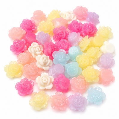 100pcs Mix Acrylic Flower Beads, Size approx 12mm