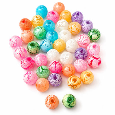 100pcs, 10mm Round Crackle Acrylic beads, mix color