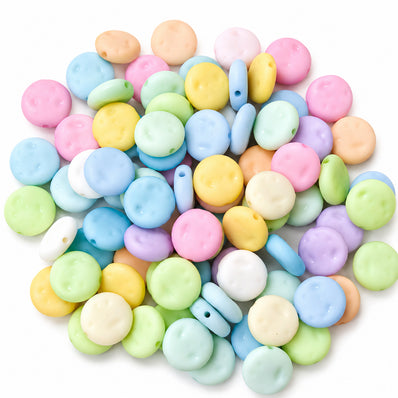 100pcs Pastel Color, Acrylic Mix color Beads, Button shape, size approx 12mm
