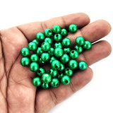 50/GRAM PKG. 8MM SIZE. GREEN COLOR, ACRYLIC PLASTIC PEARL BEADS