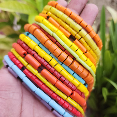 5 LINES MIX COLORS EACH 15" LINE RANDOM MIX GLASS TUBE BEADS