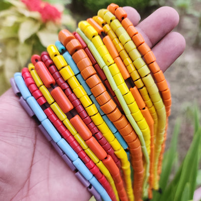 5 LINES MIX COLORS EACH 15" LINE RANDOM MIX GLASS TUBE BEADS