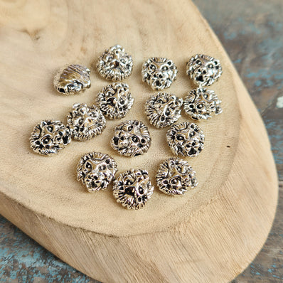 10 PIECES PACK' 12x13 MM APPROX SIZE SILVER OXIDIZED POLISHED MINIMILISTIC LION BEADS