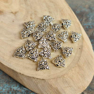 10 PIECES PACK' 9x13 MM APPROX SIZE SILVER OXIDIZED POLISHED MINIMILISTIC LEOPARD BEADS