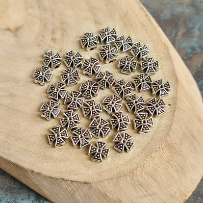 20 PIECES PACK' 8 MM APPROX SIZE SILVER OXIDIZED POLISHED MINIMILISTIC PERFORATED CROSS BEADS