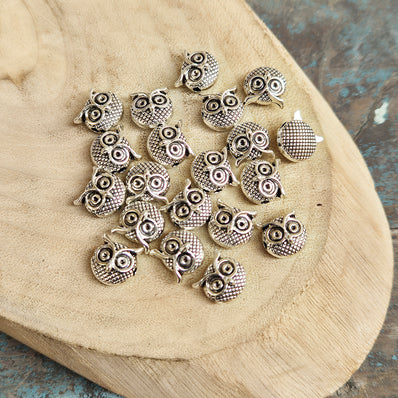 10 PIECES PACK' 10x12 MM APPROX SIZE SILVER OXIDIZED POLISHED MINIMILISTIC OWL BEADS