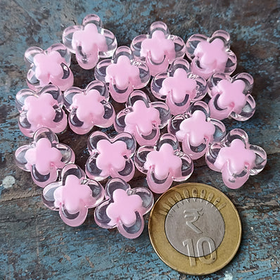 50 GRAMS PACK' APPROX 27-30 PIECES' SIZE' 15x17 MM' DAISY FLOWER TRANSPARENT ACRYLIC BEADS