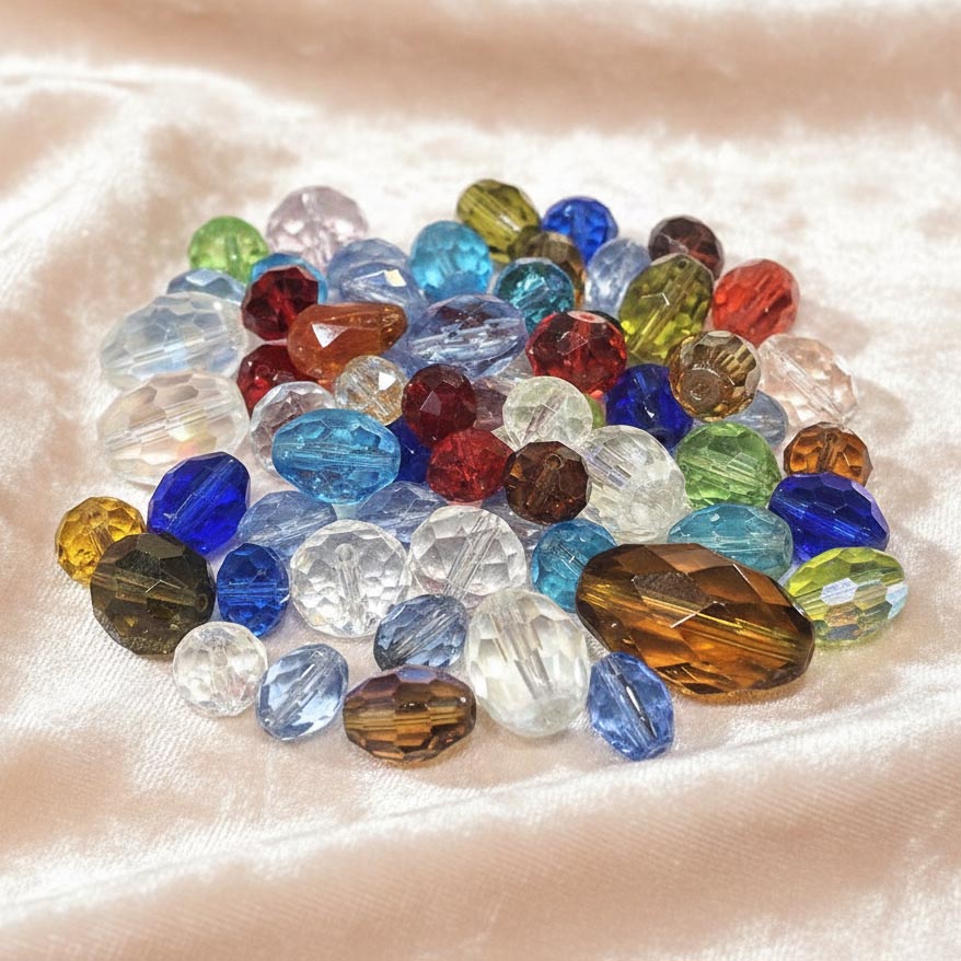 50 GRAMS PACK' MIX PACK OF MULTI LARGE SIZE' FACETED FANCY GLASS CRYSTAL BEADS