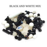 50 GRAMS PACK' MIX PACK OF BLACK AND WHITE MIX FANCY GLASS CRYSTAL BEADS