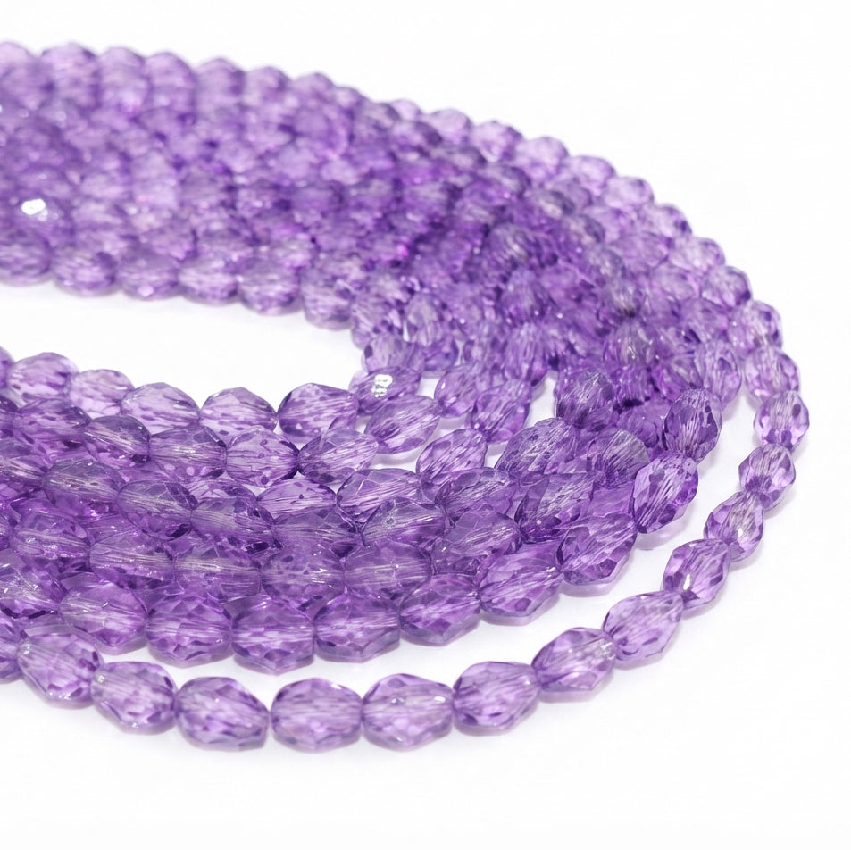 Dark Lavender Faceted Pear Drop Glass Crystal Beads - 8x6 mm, 44-45 Pieces Per Strand