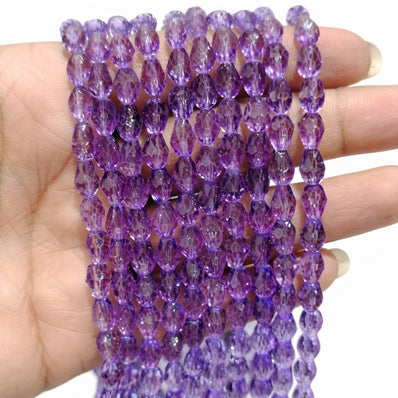 Dark Lavender Faceted Pear Drop Glass Crystal Beads - 8x6 mm, 44-45 Pieces Per Strand