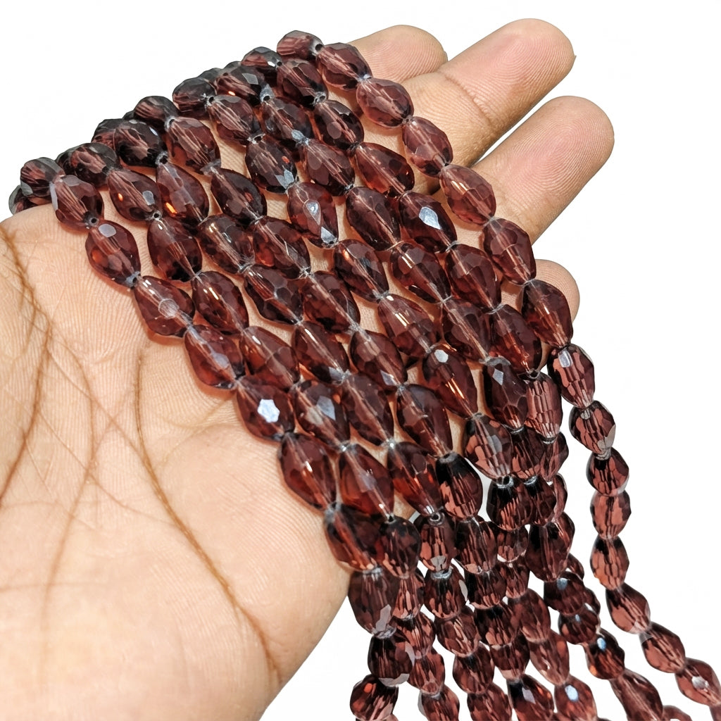 Dark Purple Faceted Pear Drop Glass Crystal Beads - 12x8 mm, 42-43 Pieces Per Strand