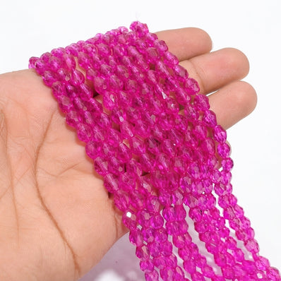 Magenta Faceted Pear Drop Dyed Glass Crystal Beads - 8x6 mm, 42-43 Pieces Per Strand