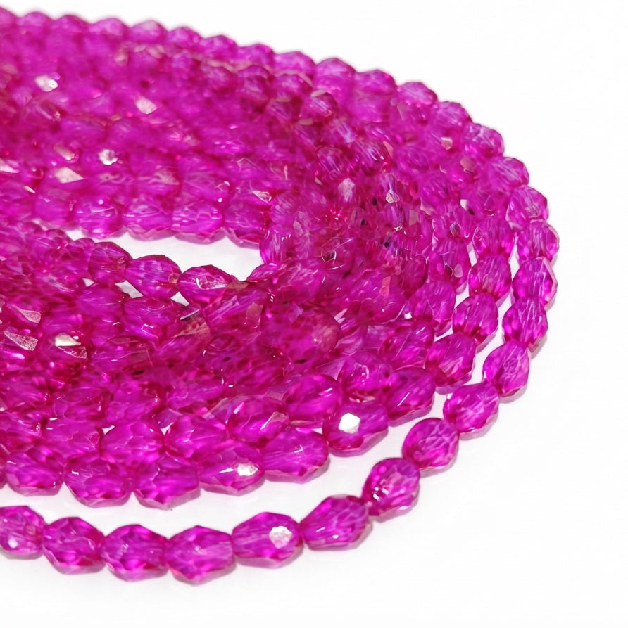 Magenta Faceted Pear Drop Dyed Glass Crystal Beads - 8x6 mm, 42-43 Pieces Per Strand
