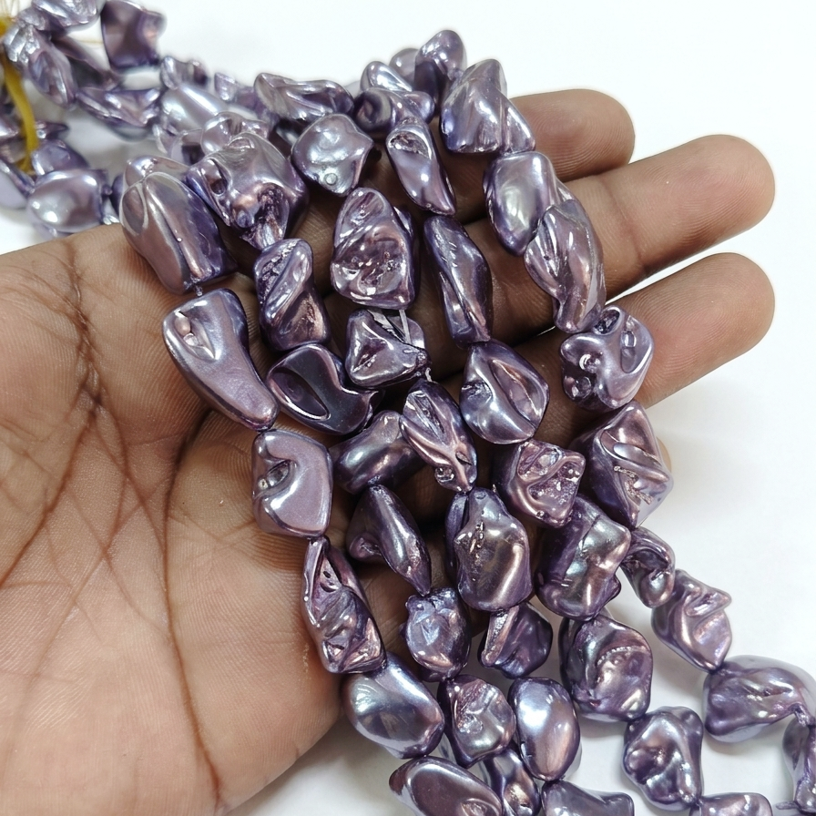 Metallic Lavender Purple Shell Pearl Keshi Baroque Beads | 20-21mm Freeform Irregular Shell Pearls | 23-25 Beads Per Line for Jewelry Making