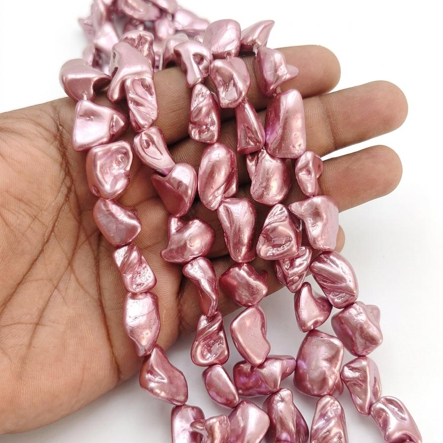 Metallic Pink Baroque Keshi Pearl Beads – 20-21mm Large Nugget Strands for Jewelry Making