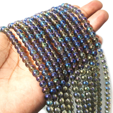 1 STRING/LINE PACK' 6 MM RAINBOW TRANSPARENT AB GLASS BEADS