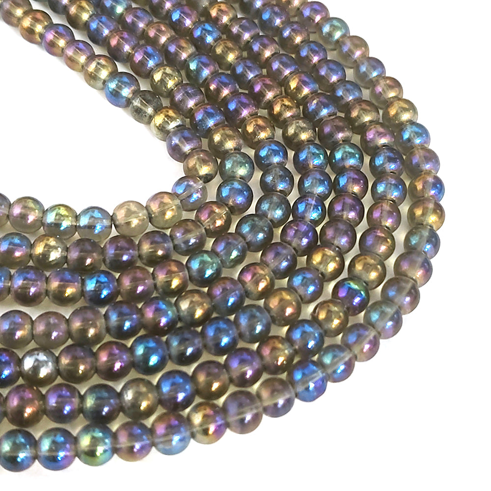 1 STRING/LINE PACK' 6 MM RAINBOW TRANSPARENT AB GLASS BEADS