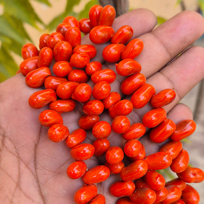 1 LINE/STRING PACK OF CORAL RED TEAR DROP GLASS BEADS' SIZE APPROX' 8x14 MM' 61-64 BEADS