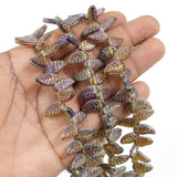 Indian Glass Leaf Beads - 10x17 mm Iridescent Purple & Gold Leaf Strands, 55-56 Pieces Per Line