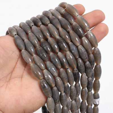 Smoky Gray Smooth Barrel Indian Handmade Glass Beads – 20x9 mm, Per Line (18-20 Beads)