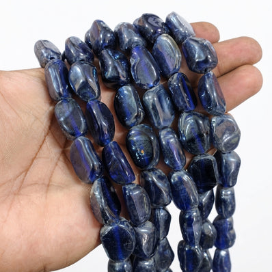Deep Blue Smooth Nugget Indian Handmade Glass Beads – 20x15 mm, Per Line (18-20 Beads)