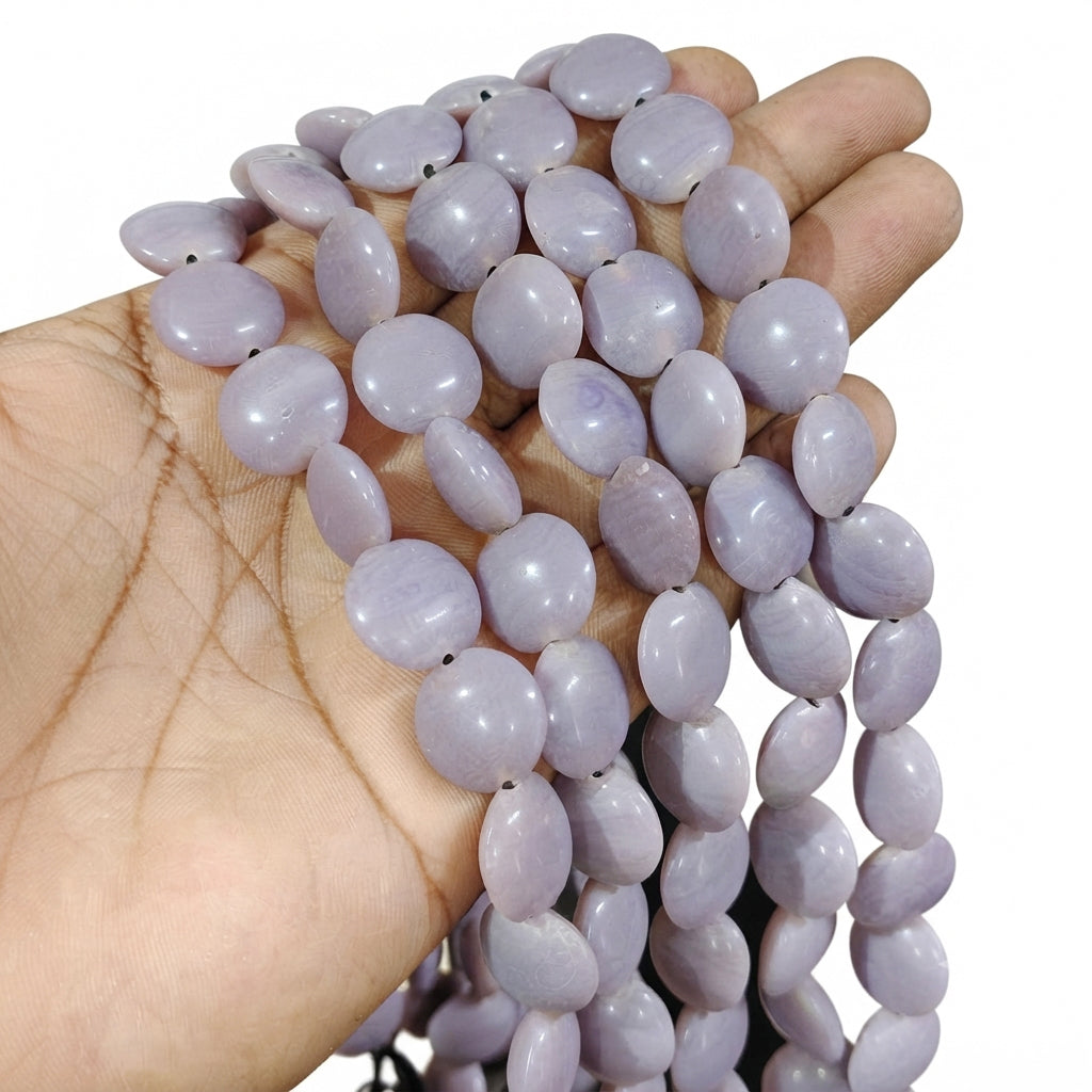 Lavender Smooth Coin Indian Handmade Glass Beads – 16 mm, Per Line (23-24 Beads)
