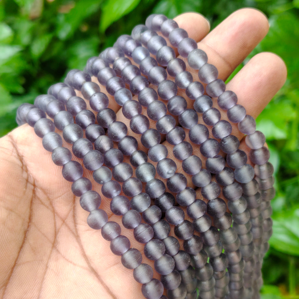 Indian Handmade 6-7mm Matte Purple Glass Beads Strand (58-60 Pieces)