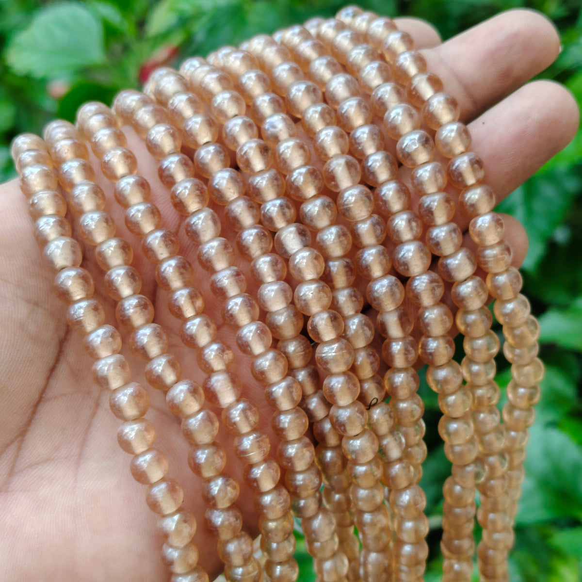 Indian Handmade 6-7mm AB Champagne Glass Beads Strand (58-60 Pieces)