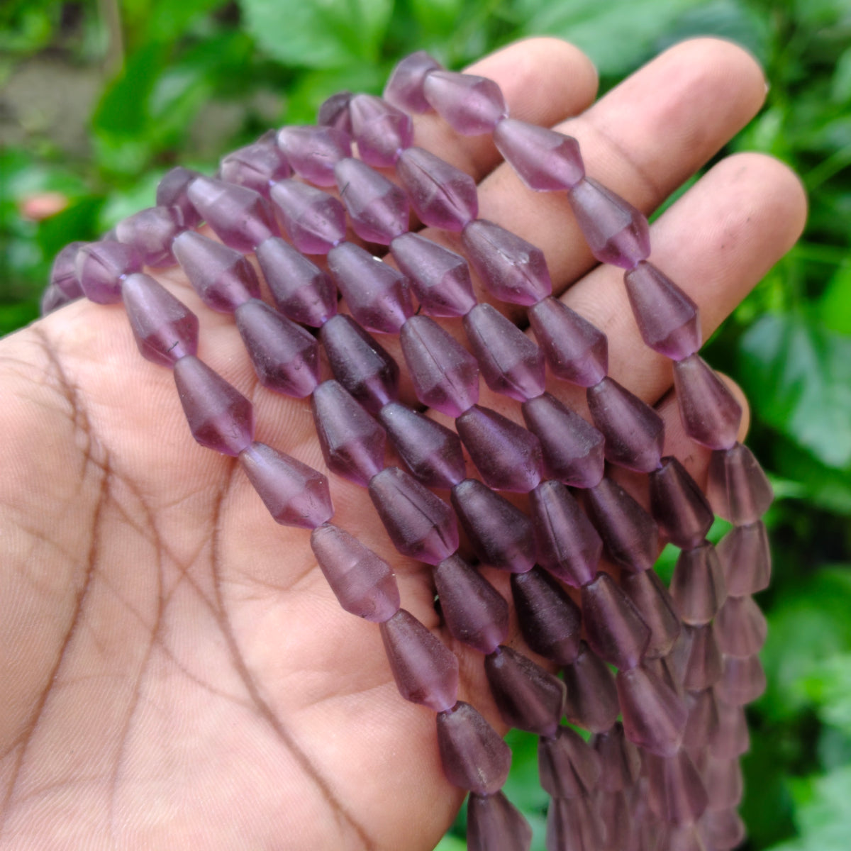 Indian Handmade 14x8mm Purple Faceted Bicone / Rice Glass Beads Strand (28-30 Pieces)