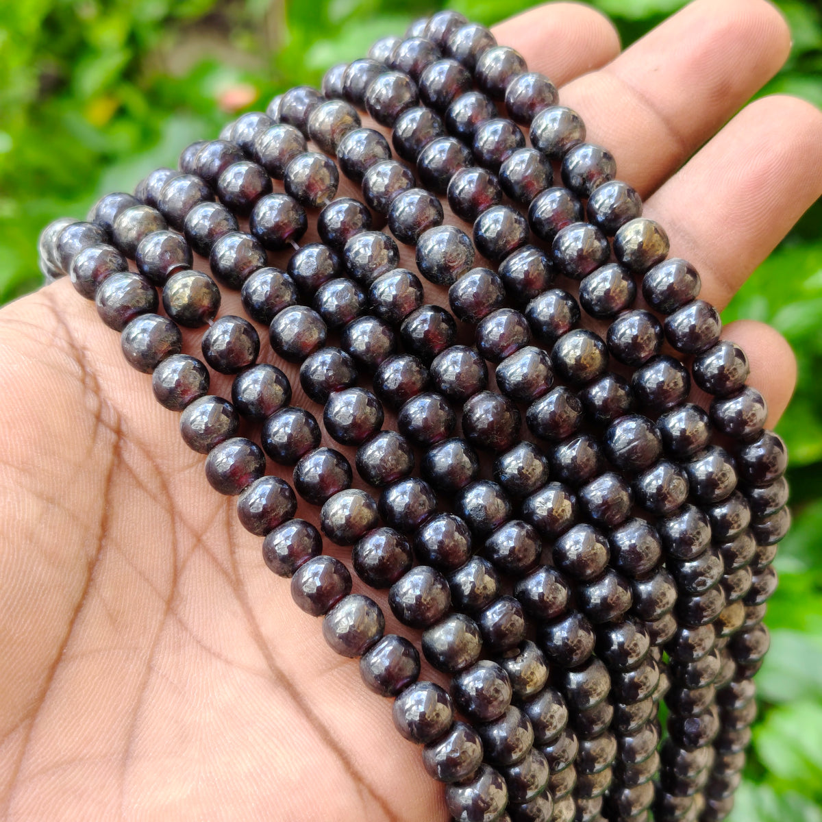 Indian Handmade 6-7mm Garnet AB Glass Beads Strand (58-60 Pieces)