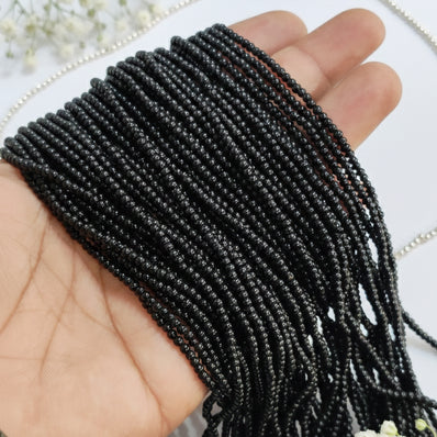 2 LINES PACK' 3 MM BLACK SOLID GLASS BEADS 348 PIECES