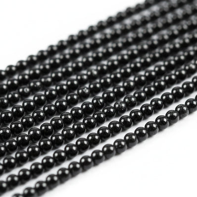 2 LINES PACK' 3 MM BLACK SOLID GLASS BEADS 348 PIECES