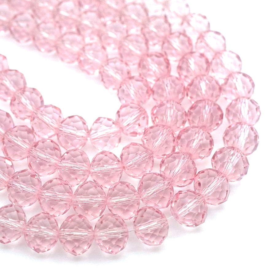 12x10 mm Light Pink Crystal Glass Faceted Rondelle Beads – 20 Pieces Loose Pack for Jewelry Making